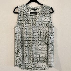 Zac & Rachel Women Tunic Large Green & White Abstract Bohemian Coastal Grandma